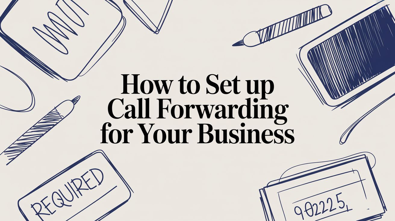 Illustrated banner with notebooks, pens, and text reading How to Set up Call Forwarding for Your Business.
