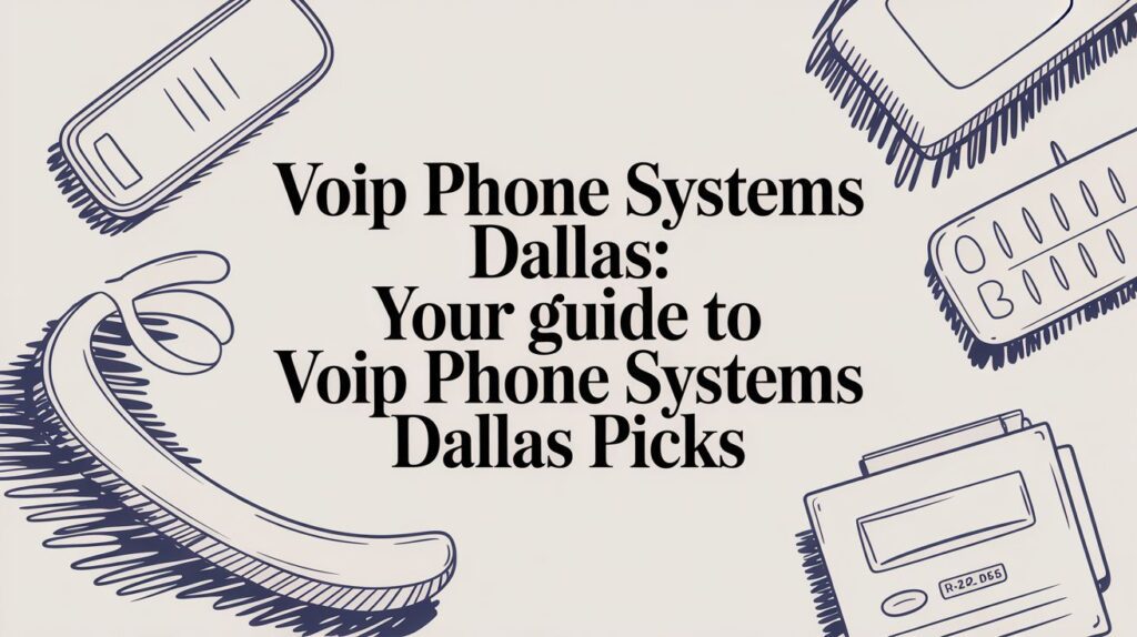 Illustrated image with drawings of phones and a headset, featuring the text VoIP Phone Systems Dallas: Your guide to VoIP Phone Systems Dallas Picks.