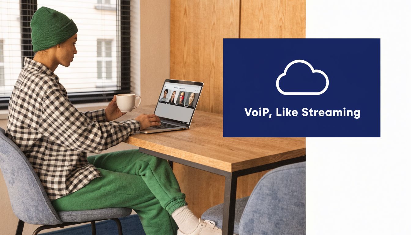 A person wearing a green beanie working on a laptop at a wooden desk with coffee.