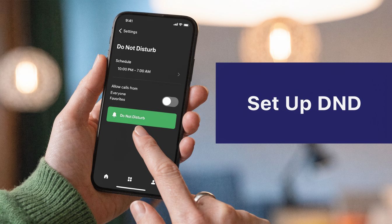 A person using a smartphone to configure the Do Not Disturb settings on their mobile device application.