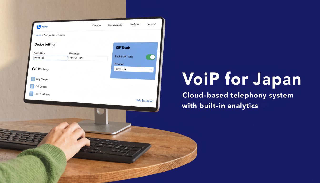 A person using a computer to configure a VoIP system interface for calls to Japan.
