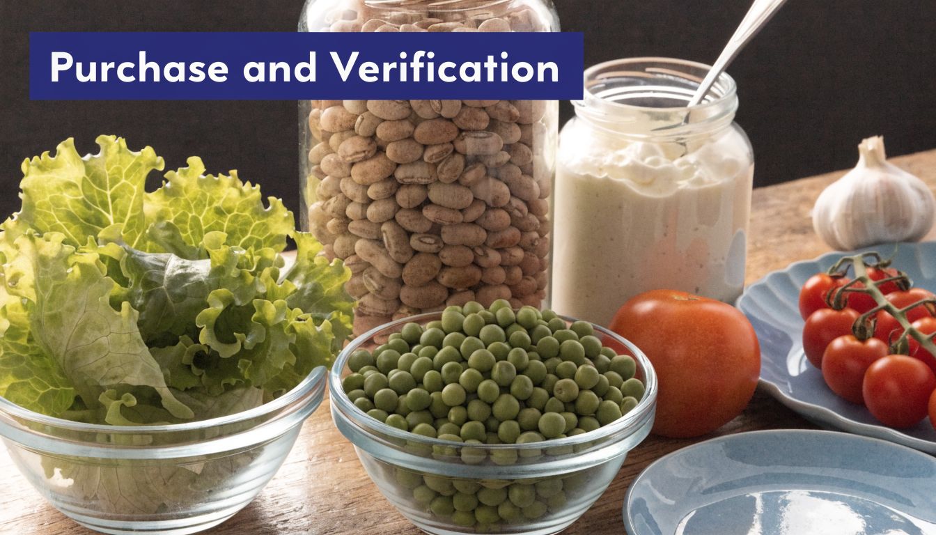 A glass bowl with fresh lettuce, another with green peas, and jars of food on a table.