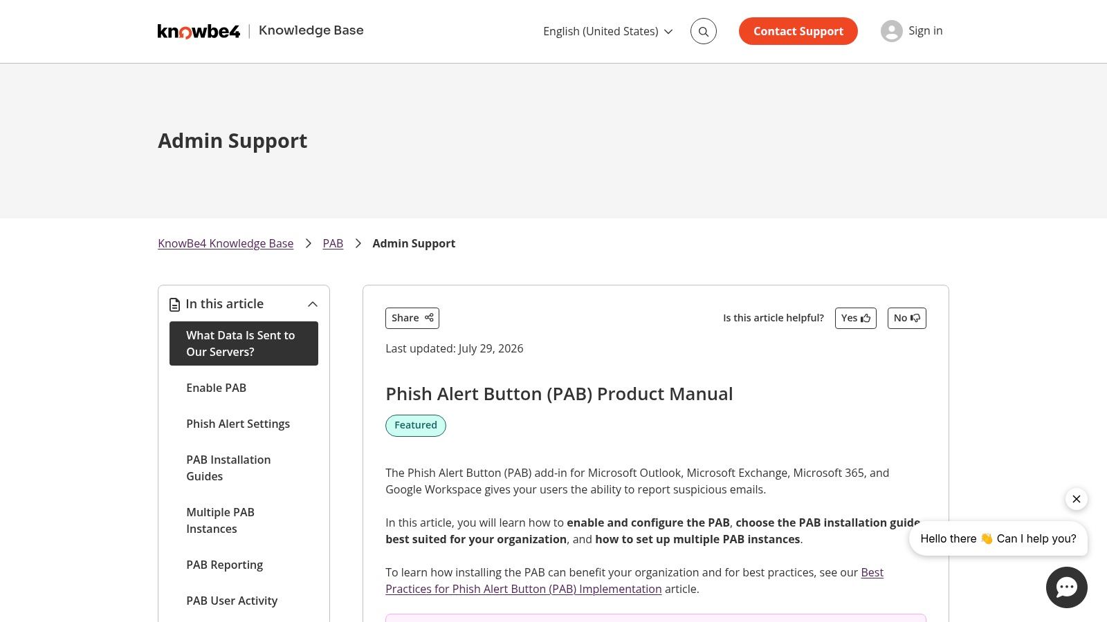 KnowBe4 Phish Alert Button (PAB)