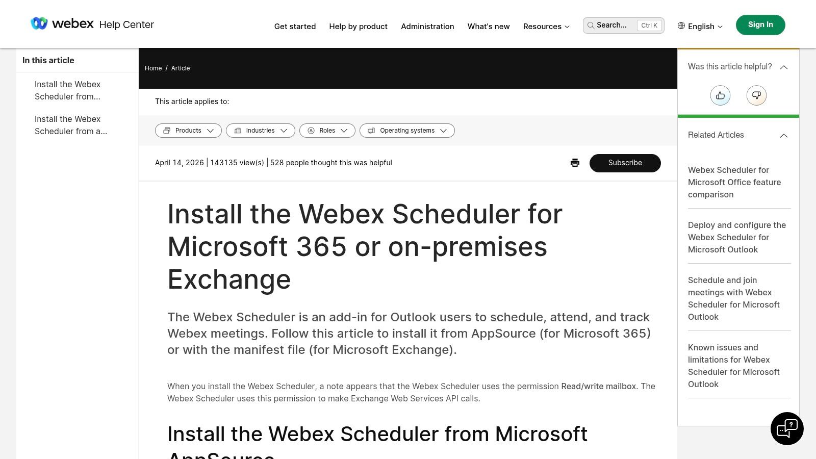 Cisco Webex Scheduler for Outlook