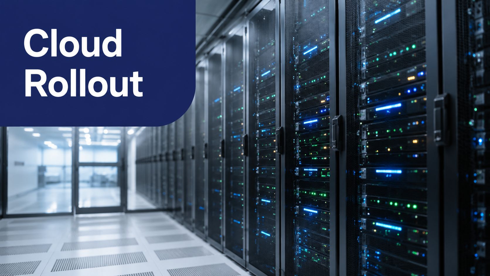 A server room with rows of racks containing high-performance hardware for cloud computing and data storage.