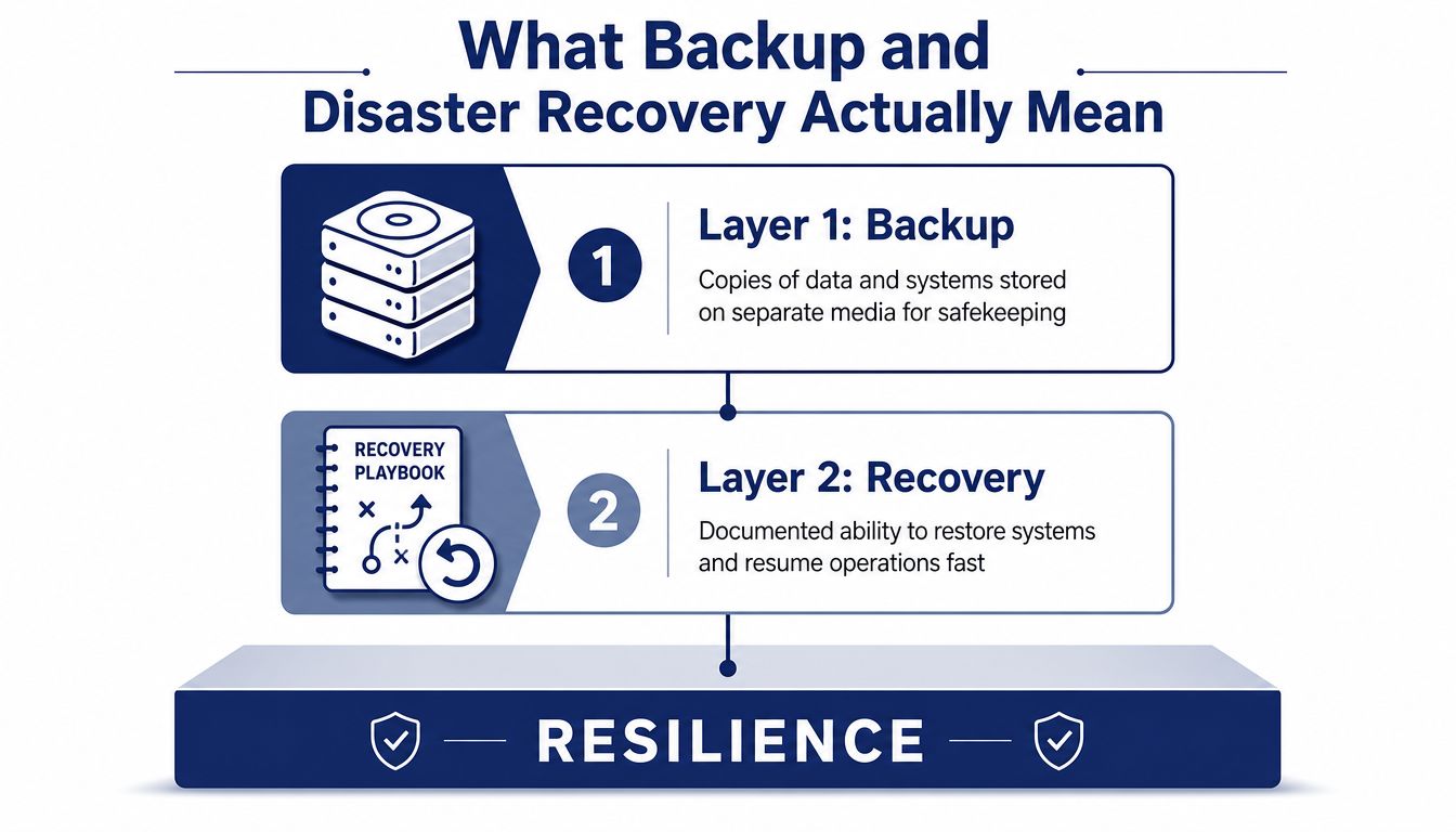 An infographic showing two layers, backup and recovery, that combine to build operational business resilience.